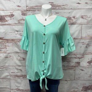 Plus size 3X tie front button short sleeve top NWT